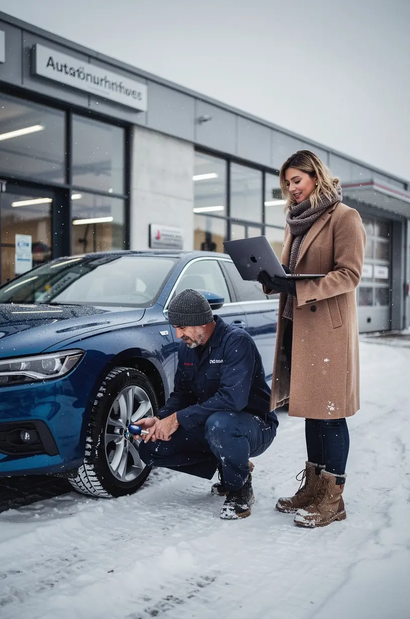 Fachmann füllt Frostschutzmittel und andere Flüssigkeiten im Motorraum nach.